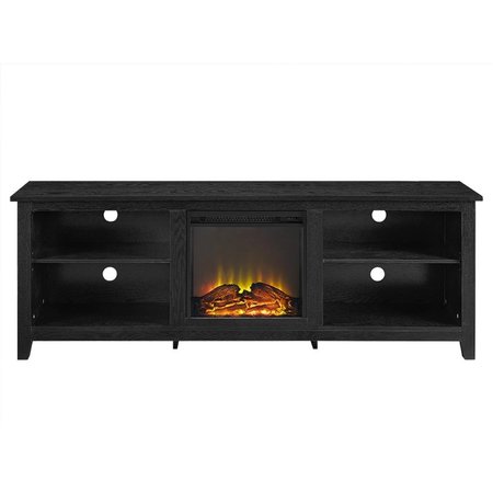 FINEFABRICS 70 in. Wood Fireplace Media TV Stand Console Black FI601853